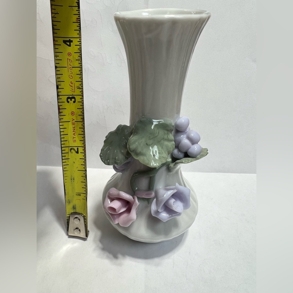 ENESCO miniature bud vase. Pink & purple roses with purple grapes.